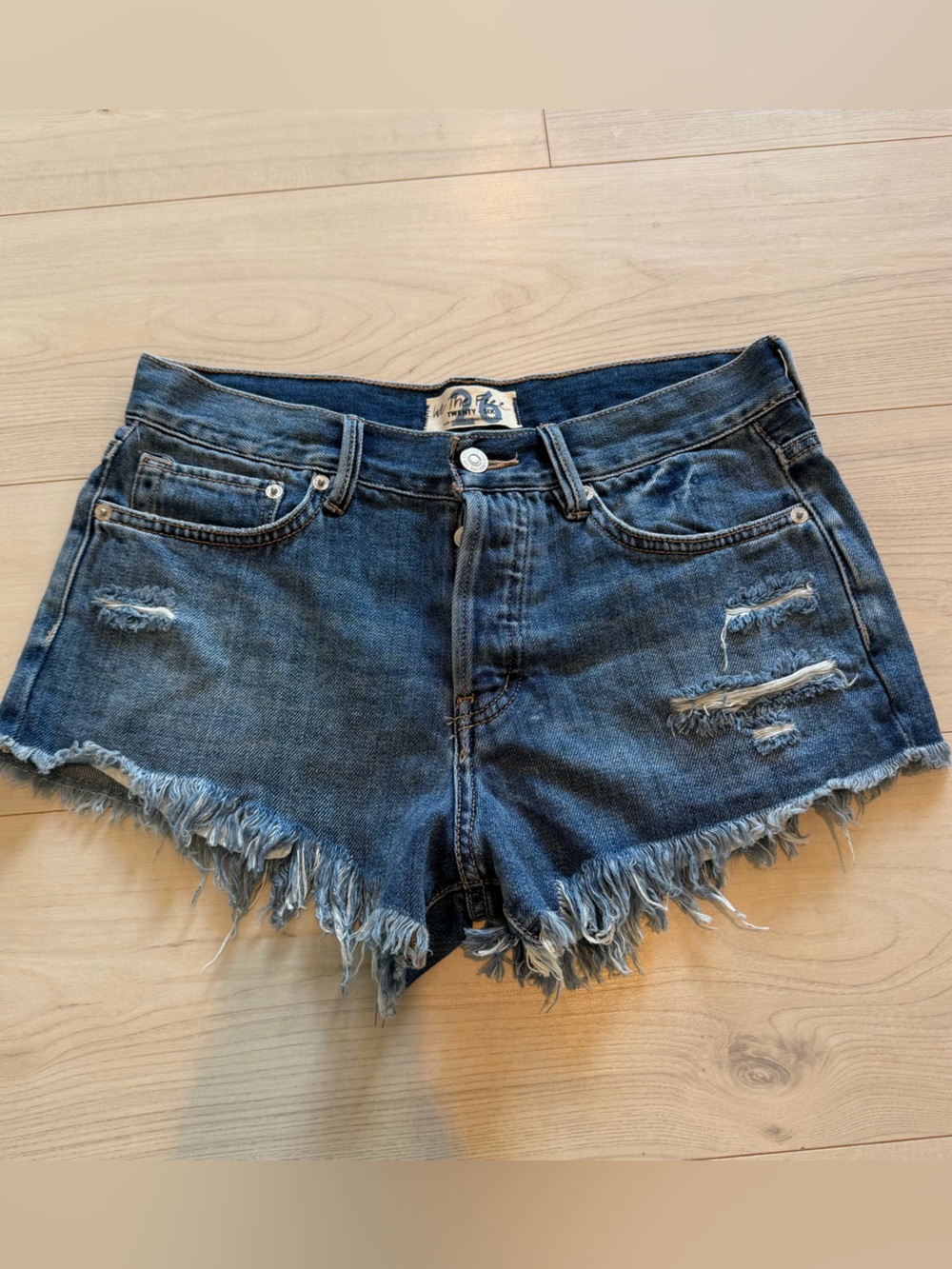 We The Free Distressed Dark Blue Denim Cutoff Shorts